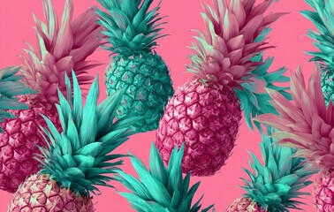 Pineapple Pattern, Exotic Fruit on Pink Background