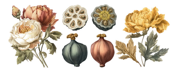 Vintage Floral Elements with Isolated Design