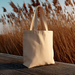Minimalist Tote Bag Against Natural Background at Sunset Glow