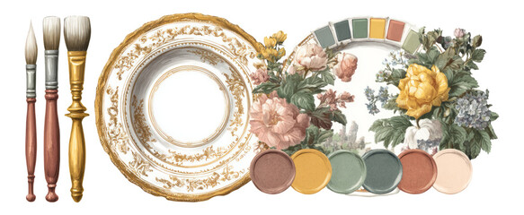 Elegant Art Supplies with Floral Plate Design