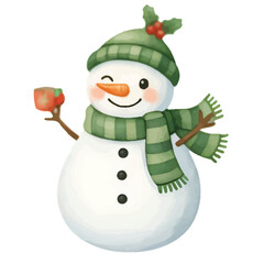 watercolor cute cartoon character snowman elements