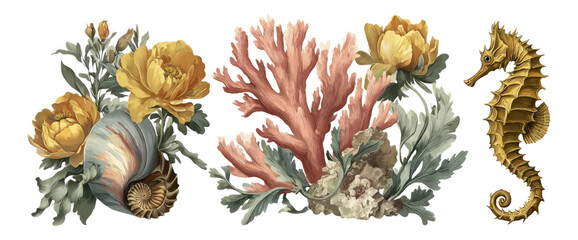 Elegant Floral and Marine Life Illustration Design
