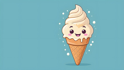 Pink and Blue Swirl Delight Vector Graphic of a Cheerful Frozen Treat in a Crispy Waffle Cone