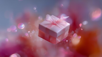 A pink gift box ribbon bow pastel romantic celebration surprise present festive sparkle soft focus bokeh dreamy delicate elegance holiday party love anniversary birthday wedding valentine decorative