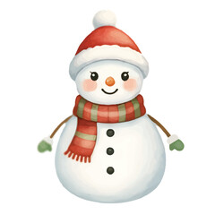 Cute Snowman Wearing Red Hat and Green Scarf Illustration