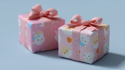 A cute pastel gift pink ribbon kawaii pattern cartoon cloud heart motif birthday present surprise box adorable design celebratory childlike charm. cute pastel gift with pink ribbon and kawaii