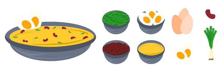 Asian cuisine bowl of soup with food ingredients 