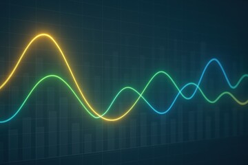 Fototapeta premium Global financial market. Abstract data visualization with colorful curves on a grid background representing trends.