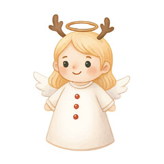 Cute Christmas Angel with Reindeer Antlers Illustration