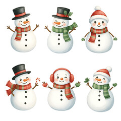 Cute Snowman Collection in Winter Outfits Illustration Set