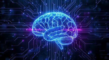Futuristic Digital Brain with Neon Circuit Lines