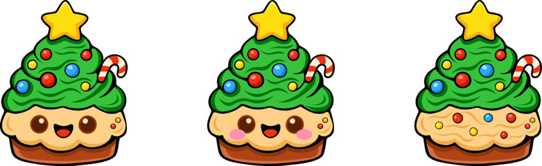 Cute kawaii christmas cake cartoon holiday treats festive environment cheerful viewpoint whimsical xmas vibes