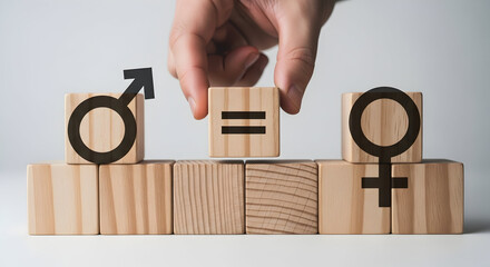 Equality concept with male and female symbols on wooden blocks held