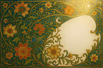 Art Nouveau floral mosaic with vibrant colors and intricate design