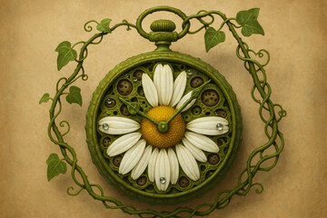 Botanical pocket watch with floral design and vines