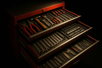 Well organized tool drawer with various tools