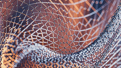 Scientific and abstract representation of a dynamic wireframe grid