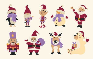 Set collection of Christmas New Year characters icon clipart avatar logotype isolated illustration