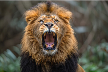 A Majestic Lion Roars with Power and Strength in the Wild, Embodying the Beauty and Majesty of Nature and Animals  