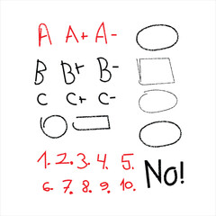 Hand Drawn Grades and Shapes Doodle Illustration on White Background