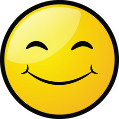 Bright yellow smiley face with closed eyes and a wide smile