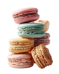 Macaron Stack isolated on white, colorful Macaron Stack with creamy filling, elegant Macaron Stack PNG for French dessert and patisserie design, Isolated on transparent background, PNG die-cut.