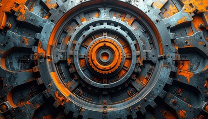 Fototapeta premium Intricate abstract 3D gear design with vivid orange accents