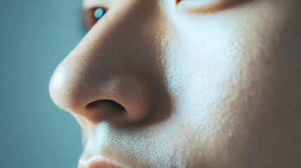 Close up of male face skin with visible pores
