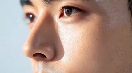 Close up of Asian male skin highlighting nose