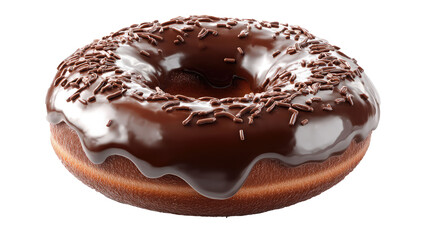 A chocolate donut with sprinkles on transparent background	
