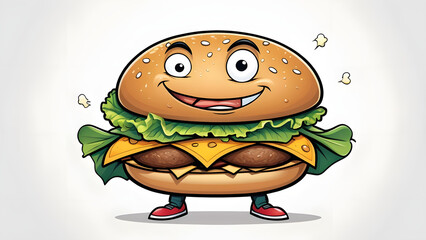 Fast Food Champion Detailed Vector Illustration of a Hamburger Mascot with Layers of Cheese and Lettuce