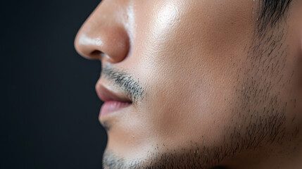 Close up of man smooth skin and facial hair profile