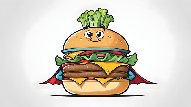 The Super Burger Hero Cute Kawaii Style Food Character Ready to Save the Day - Powered by Adobe