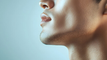 Close up of man face with smooth skin and stubble