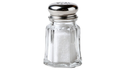 Glass salt shaker, Salt shaker on transparent background, top view	
