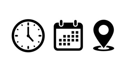 Clock Calendar Location Icons Outline time date