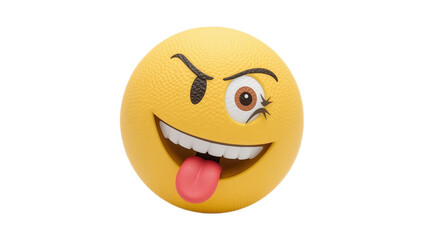 Fototapeta premium Expressive Yellow Emoji Ball with Winking Eye and Tongue Out, a Playful and Energetic 3D Rendering