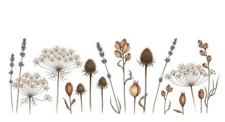 Collection of Dried Wildflowers and Seed Pods Keywords: dried, wildflowers, seed pods, botanical