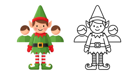 Color and Outline Christmas Elf Figures with People Icons