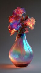 Glowing Neon Vase with Colorful Flowers for Modern Decoration and Artistic Display in Soft Lighting