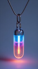 Futuristic Neon Glowing Pendant Necklace with Intricate Design, Emitting Vibrant Colors in a Unique Capsule Shape for Modern Fashion Enthusiasts