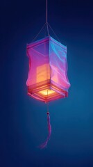Ethereal Neon Lantern: A Glowing Paper Lantern Floating Gracefully Against a Vibrant Background, Perfect for Creating a Magical Atmosphere in Any Setting