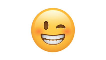 Fototapeta premium A cheerful yellow emoji with a wide grin and a wink, conveying amusement and playfulness in a 3D digital illustration