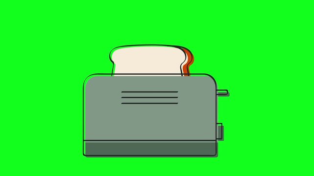 Bread toast machine animation on green screen 