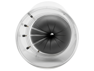Top view of a mechanical diaphragm in a transparent cylinder on a transparent background
