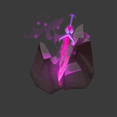 Magical Sword Emerging from Crystal Shards with Glowing Pink Energy and Sparks