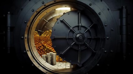 A detailed image of a vault door with gold bars and coins, symbolizing wealth - Powered by Adobe
