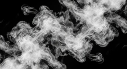 White smoke swirls and dances against a deep black background.