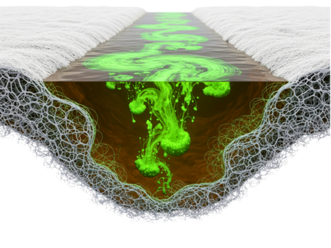 Water purification process showing contaminant filtration system on a transparent background