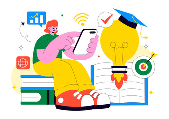 EdTech Startup Vector Illustration Featuring Opportunities in E-Learning, Modern Education Platform, and Online Learning Technology Innovation